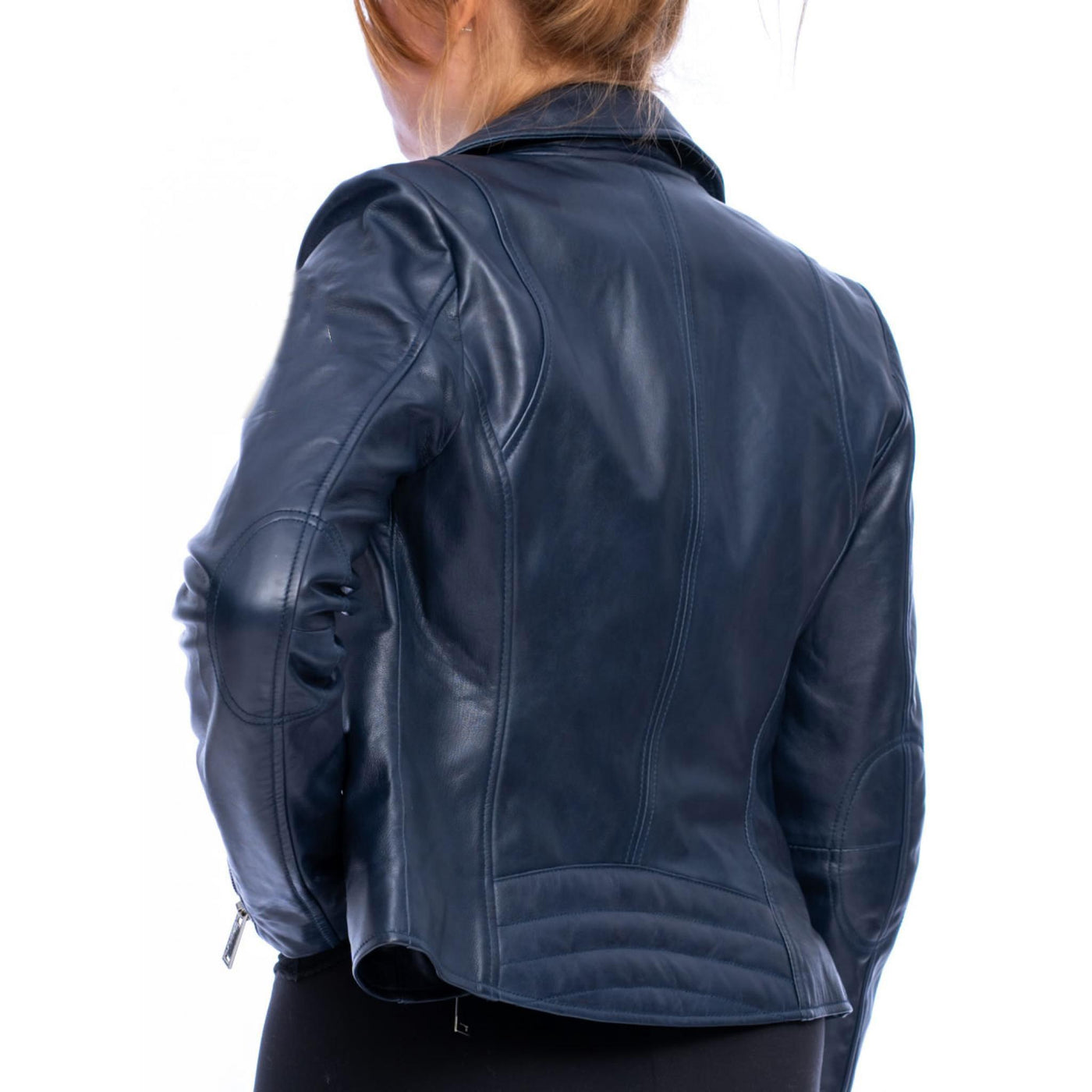 Women's Blue Moto Leather Jacket - Bull Armour