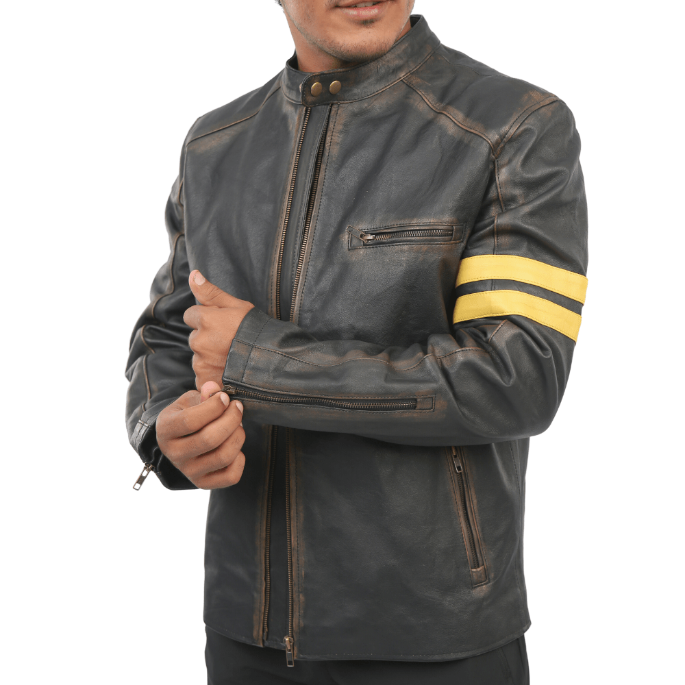 Men's Vintage Golden Strip Cafe Racer Jacket - Bull Armour