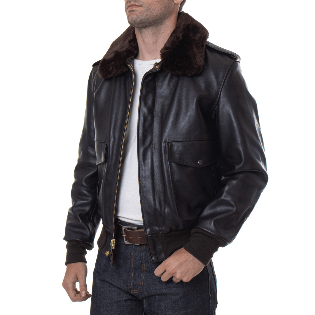 Men's USN G-1 Military Bomber Jacket | Navy Leather Jacket - Bull Armour