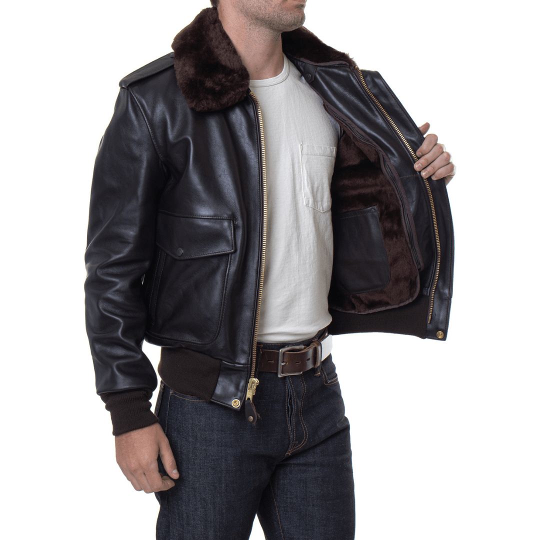 Men's USN G-1 Military Bomber Jacket | Navy Leather Jacket - Bull Armour