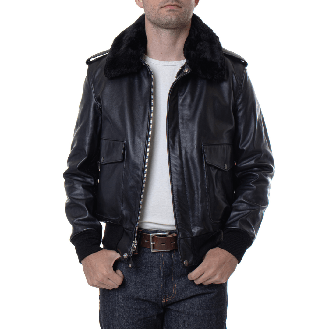 Men's USN G-1 Military Bomber Jacket | Navy Leather Jacket - Bull Armour
