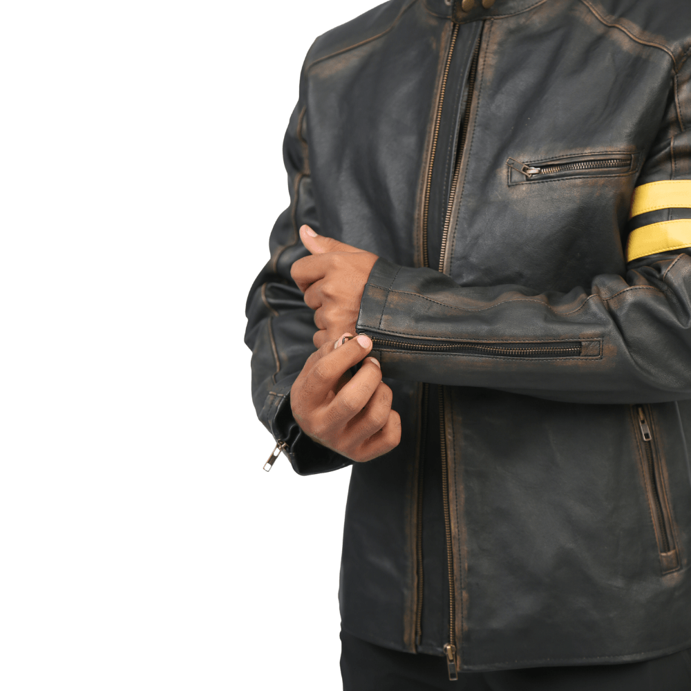 Men's Vintage Golden Strip Cafe Racer Jacket - Bull Armour