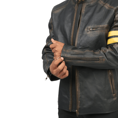 Men's Vintage Golden Strip Cafe Racer Jacket - Bull Armour