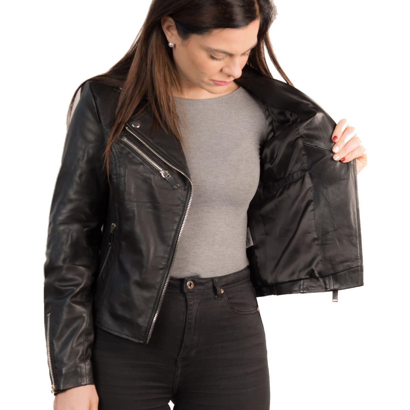 Women's Moto Black Leather Jacket - Bull Armour