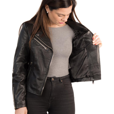 Women's Moto Black Leather Jacket - Bull Armour