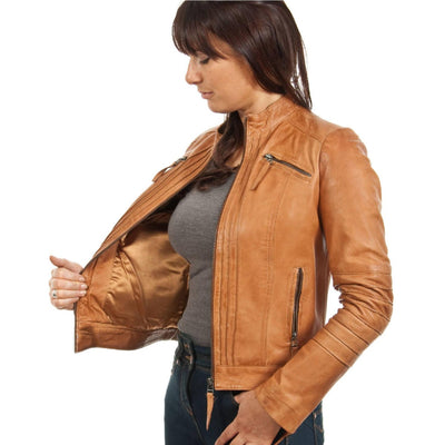 Women's Brown Vintage Biker leather Jacket - Bull Armour