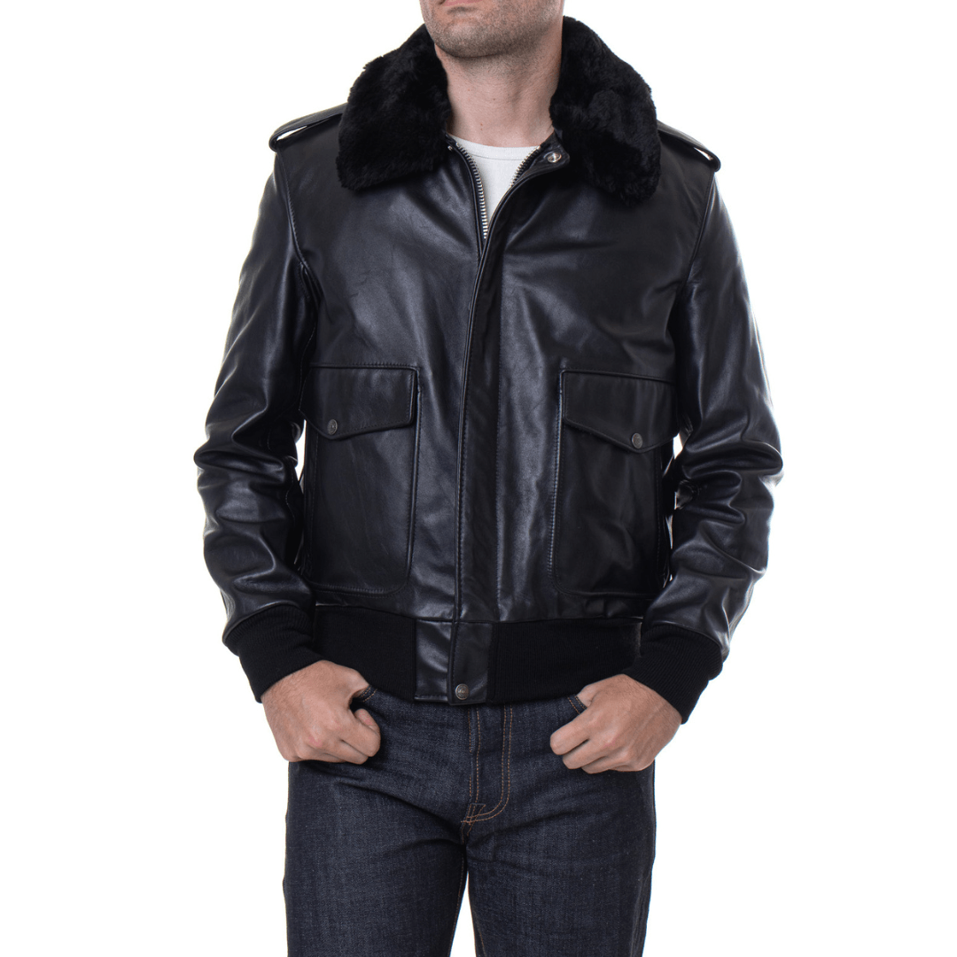 Men's USN G-1 Military Bomber Jacket | Navy Leather Jacket - Bull Armour