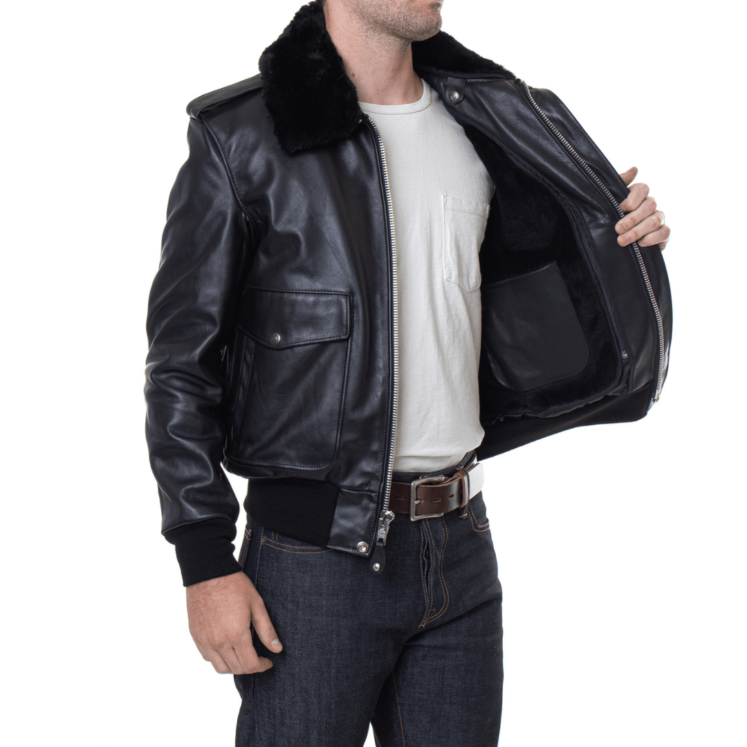 Men's USN G-1 Military Bomber Jacket | Navy Leather Jacket - Bull Armour
