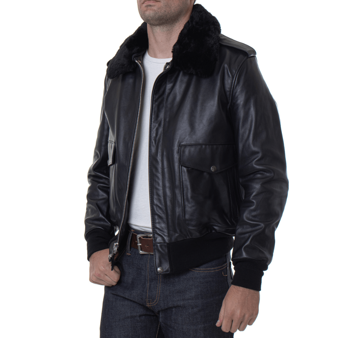 Men's USN G-1 Military Bomber Jacket | Navy Leather Jacket - Bull Armour
