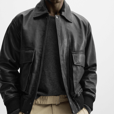 Men's Flap Pocket Leather Jacket | Vintage Retro Motorcycle Jacket - Bull Armour