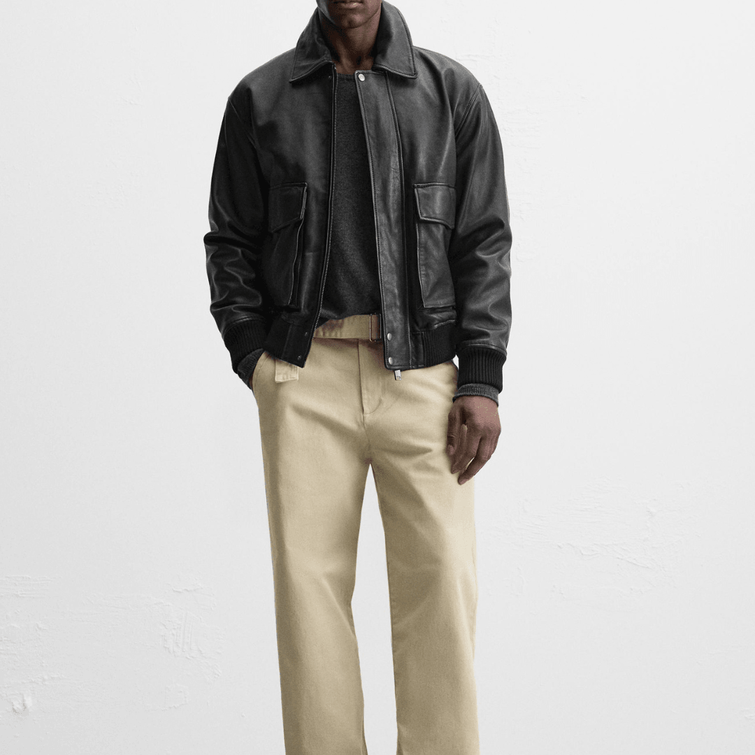 Men's Flap Pocket Leather Jacket | Vintage Retro Motorcycle Jacket - Bull Armour