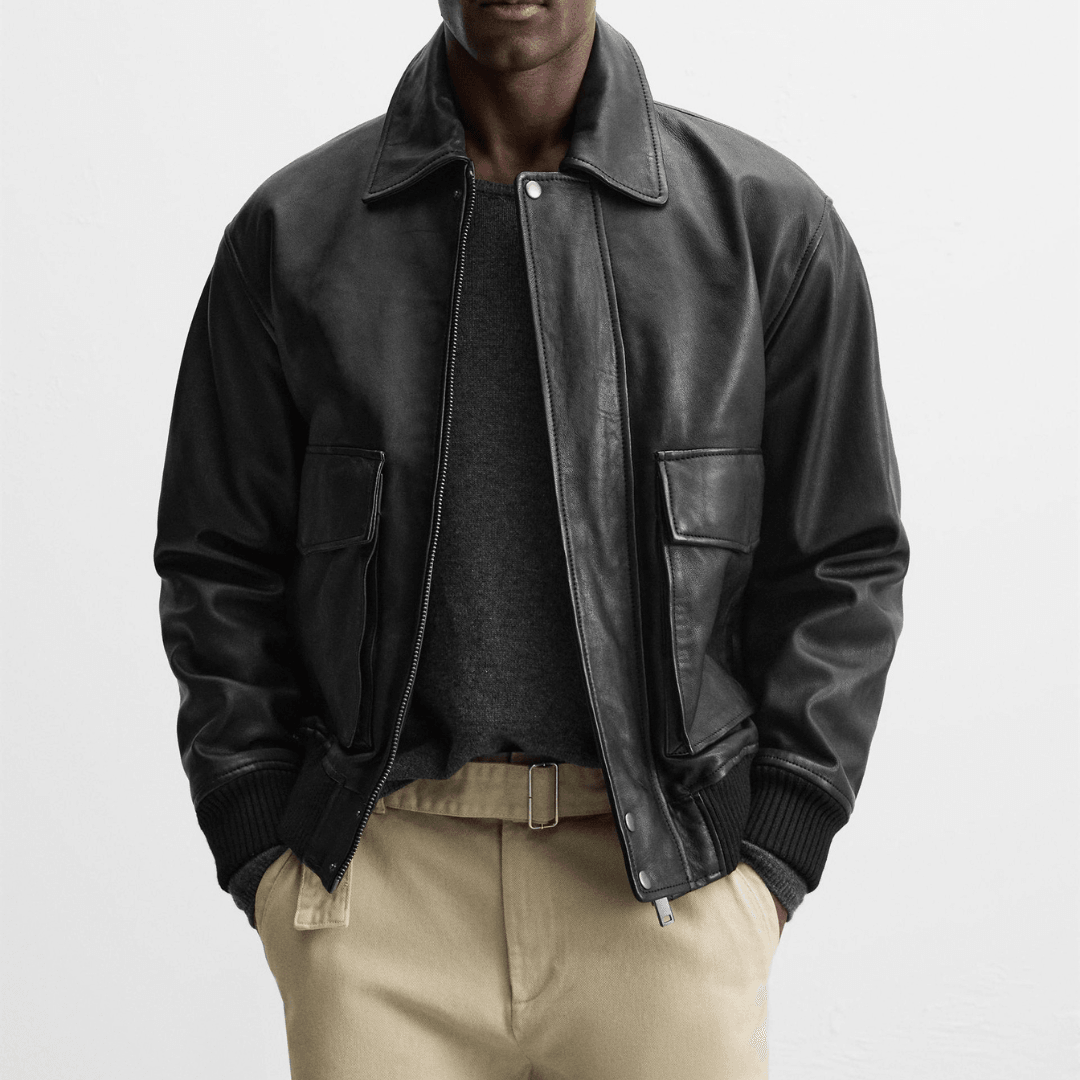 Men's Flap Pocket Leather Jacket | Vintage Retro Motorcycle Jacket - Bull Armour
