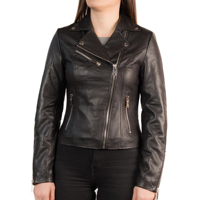 Women's Moto Black Leather Jacket - Bull Armour