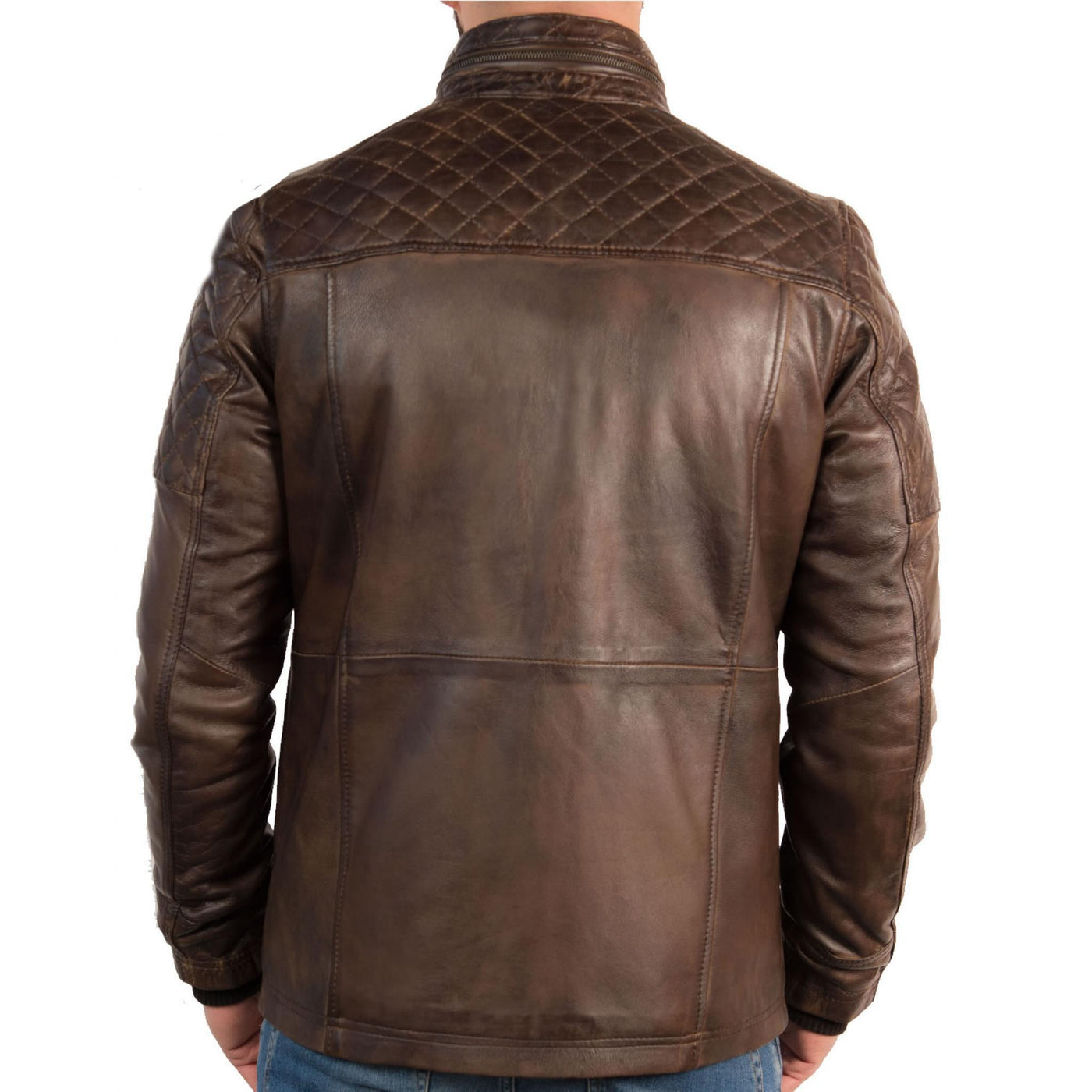 Men's Quilted Shoulder Motorcycle Leather Jacket - Bull Armour