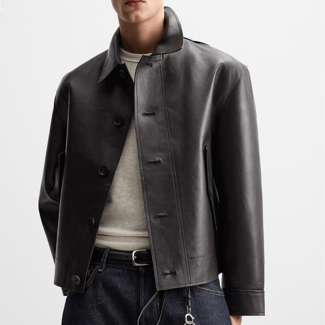 Men's Cropped Fit Sheep Leather Jacket | Distressed Biker Leather Jacket - Bull Armour