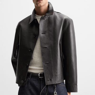 Men's Cropped Fit Sheep Leather Jacket | Distressed Biker Leather Jacket - Bull Armour