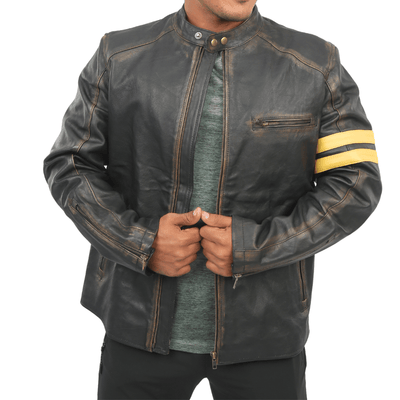 Men's Vintage Golden Strip Cafe Racer Jacket - Bull Armour