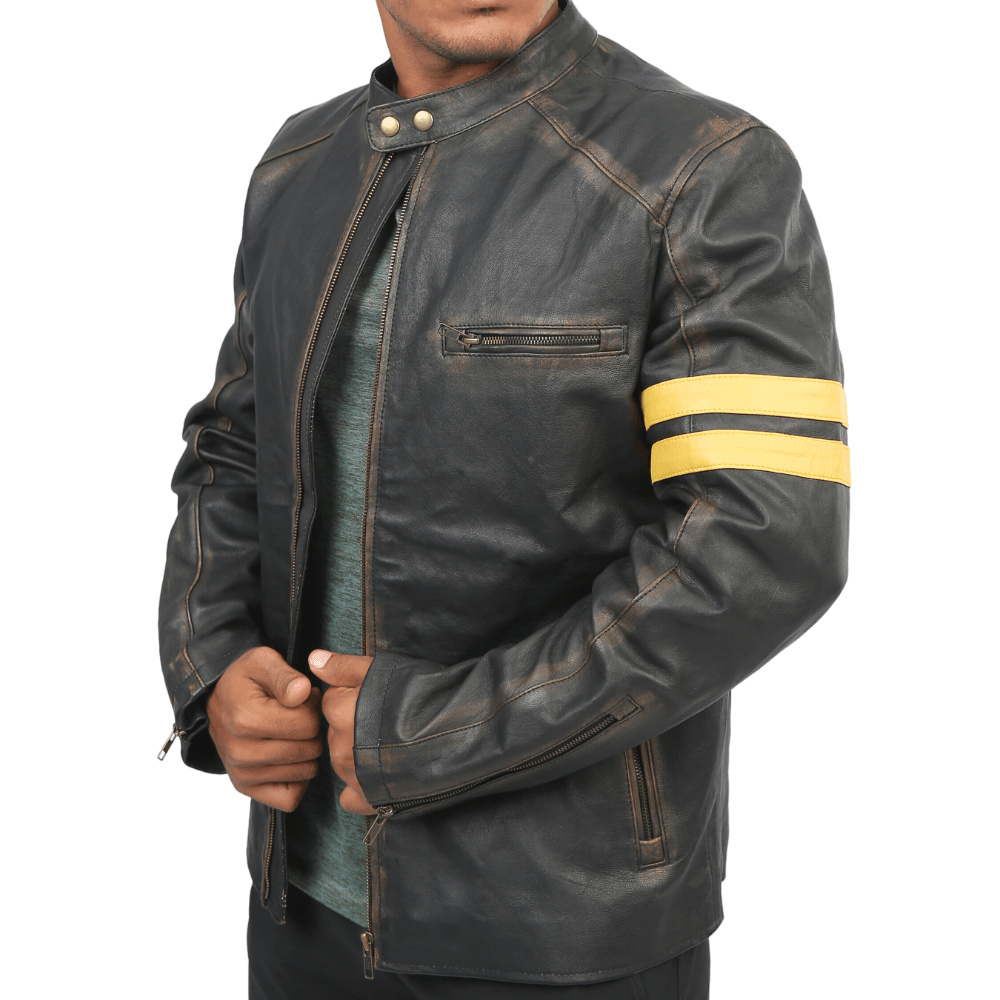 Men's Vintage Golden Strip Cafe Racer Jacket - Bull Armour