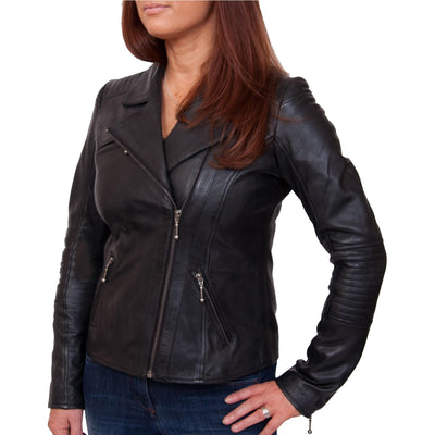 Women Cross Zipper Petite Leather Jacket - Bull Armour