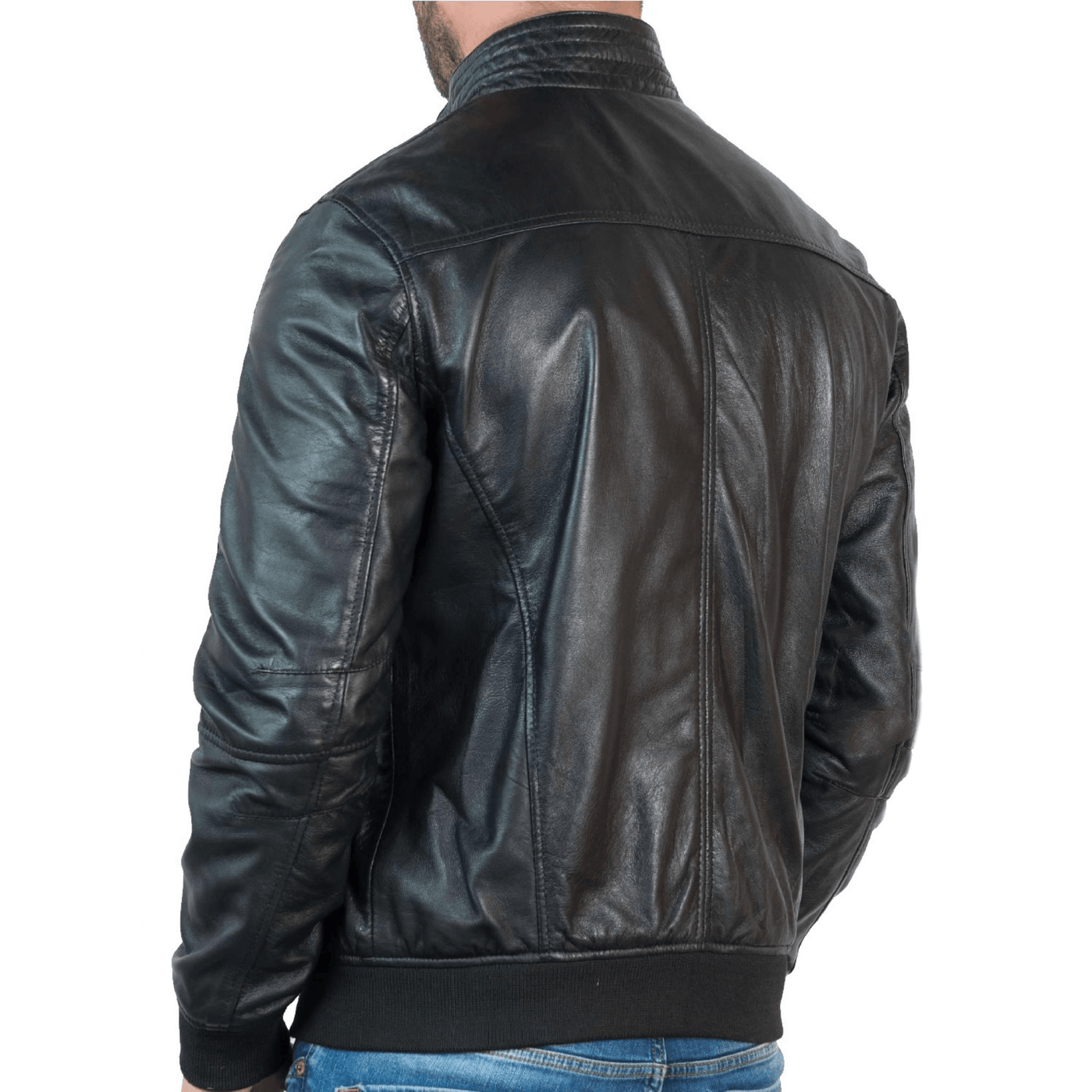 Men's Black Bomber Biker Leather Jacket - Bull Armour