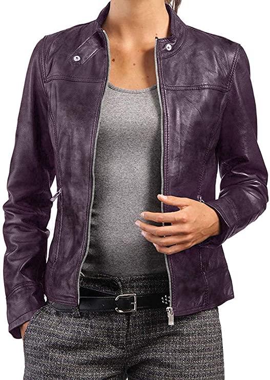 Women's Purple Motorcycle Leather Jacket - Sexy - Bull Armour