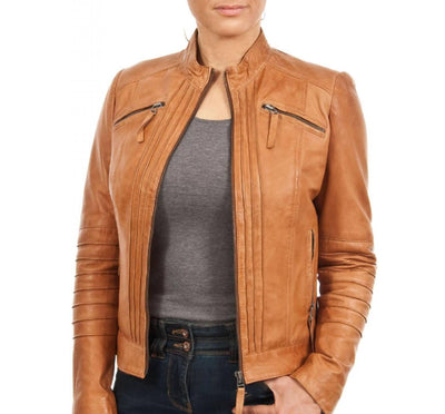 Women's Brown Vintage Biker leather Jacket - Bull Armour