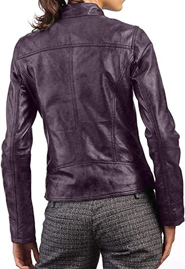 Women's Purple Motorcycle Leather Jacket - Sexy - Bull Armour