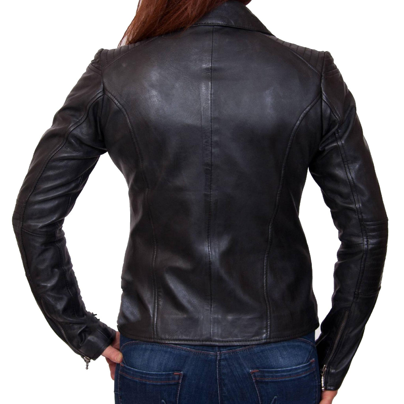 Women Cross Zipper Petite Leather Jacket - Bull Armour