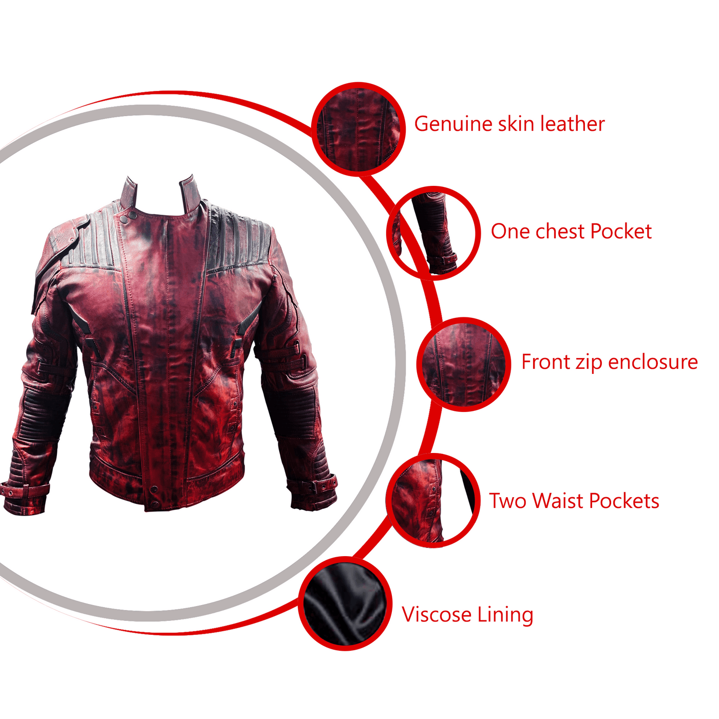 Gardian Of Galaxy Bomber Leather Jacket - Maroon - Bull Armour