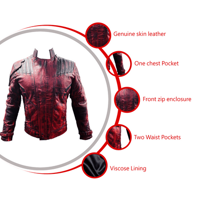 Gardian Of Galaxy Bomber Leather Jacket - Maroon - Bull Armour