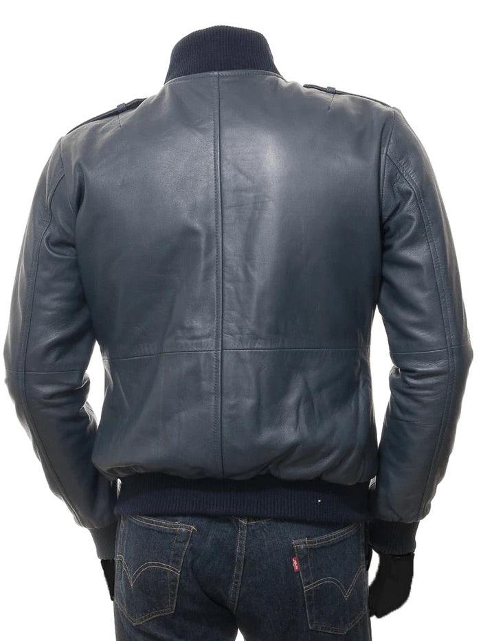Men's Shoulder Strap Bomber Leather Jacket - Bull Armour