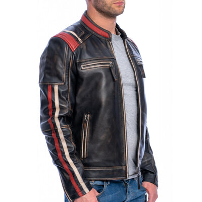 Men's Vintage Retro 3 Leather Jacket - Bull Armour