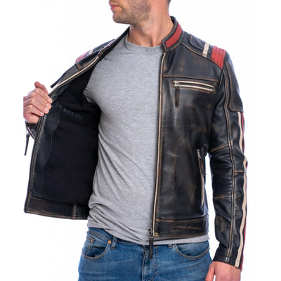 Men's Vintage Retro 3 Leather Jacket - Bull Armour