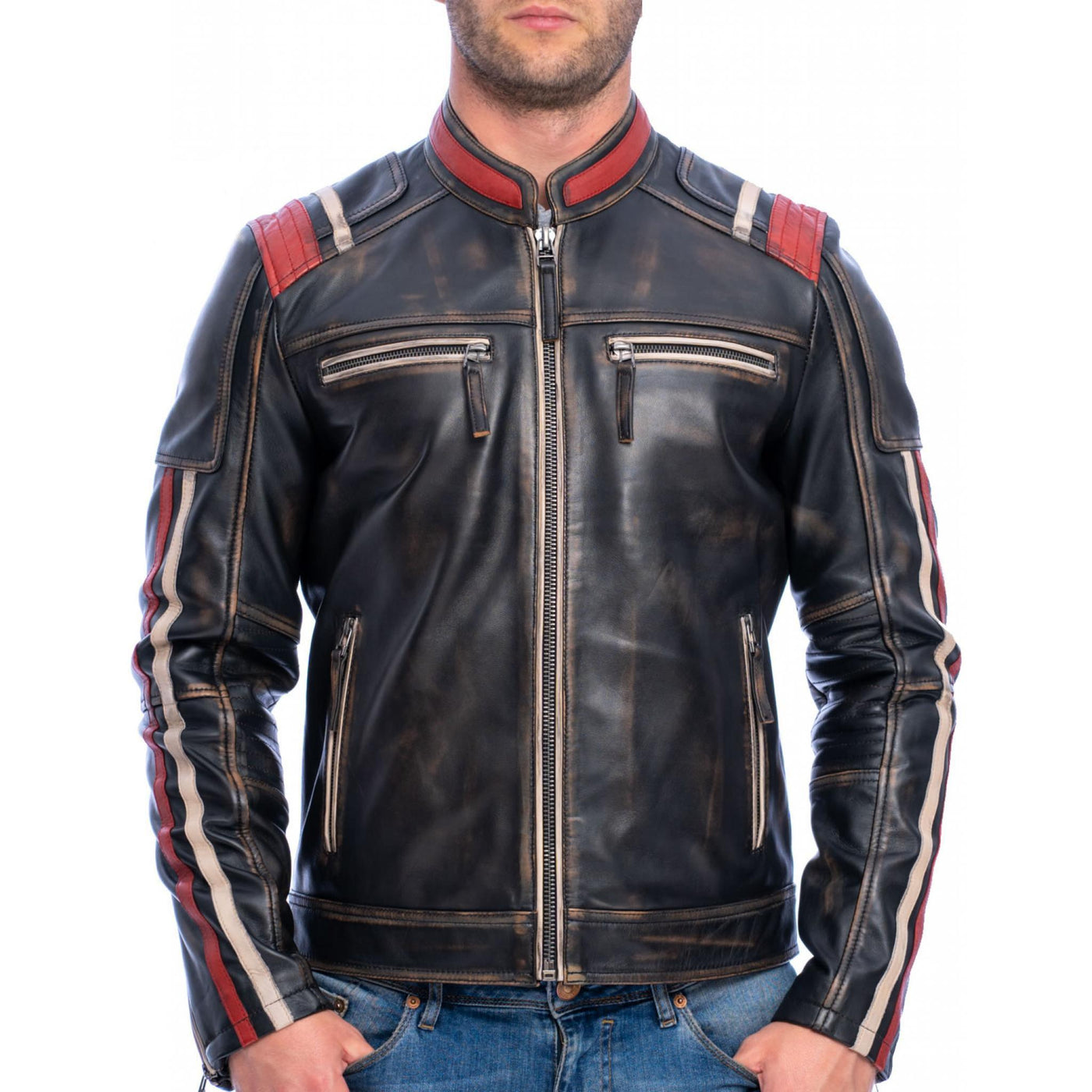 Men's Vintage Retro 3 Leather Jacket - Bull Armour