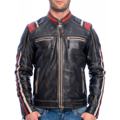 Men's Vintage Retro 3 Leather Jacket - Bull Armour