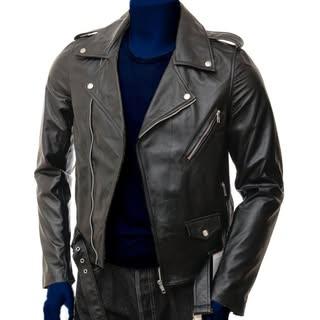 Men's Cross Zipper Black Biker Jacket