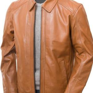 Men's Shirt Collar Tan Biker Leather Jacket - Tanner