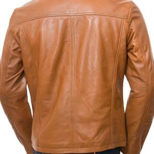 Men's Shirt Collar Tan Biker Leather Jacket - Tanner