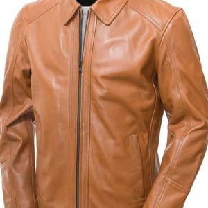 Men's Shirt Collar Tan Biker Leather Jacket - Tanner
