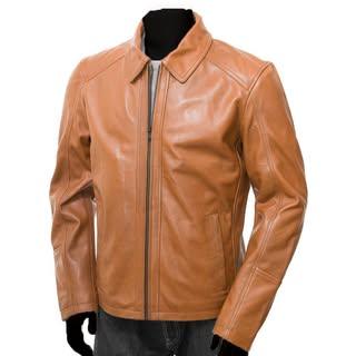 Men's Shirt Collar Tan Biker Leather Jacket - Tanner