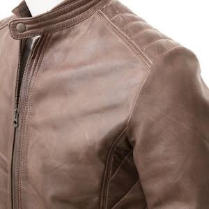 Men's Quilted Shoulder Brown Leather Jacket