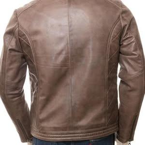 Men's Quilted Shoulder Brown Leather Jacket