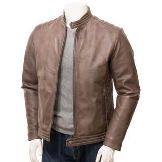 Men's Quilted Shoulder Brown Leather Jacket