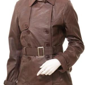 Women's Burgundy Leather Trench Coat