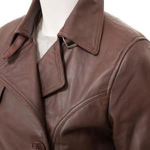 Women's Burgundy Leather Trench Coat