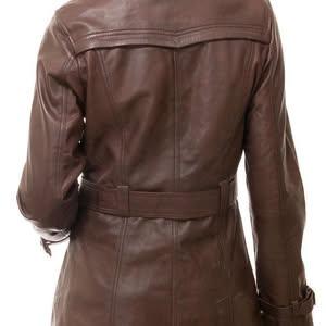 Women's Burgundy Leather Trench Coat