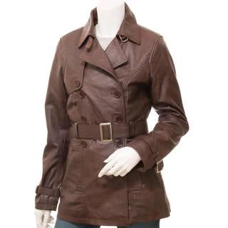 Women's Burgundy Leather Trench Coat