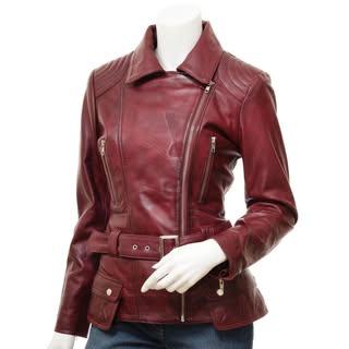 Women's Burgundy Motorcycle Leather Jacket
