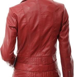 Women's Classic Retro Red Biker Leather Jacket - Ghost