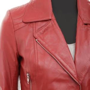 Women's Classic Retro Red Biker Leather Jacket - Ghost